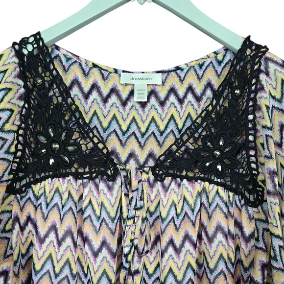 Dressbarn Chevron Print Flutter Sleeve Top W/Cochet Neckline Women's Size 18/20 - Picture 6 of 7